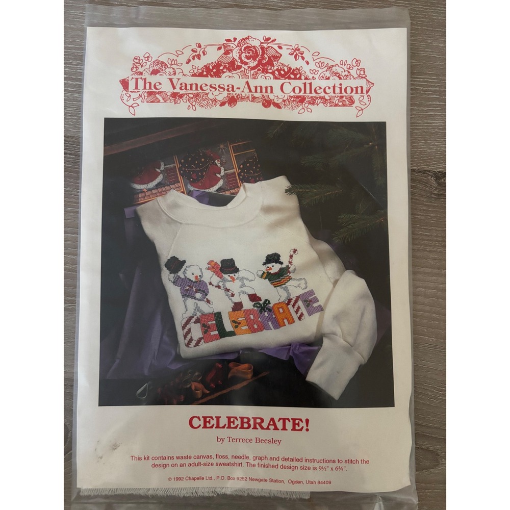 NEW VTG Vanessa Ann Celebrate Christmas Cross Stitch Kit Adult Sweatshirt Design
